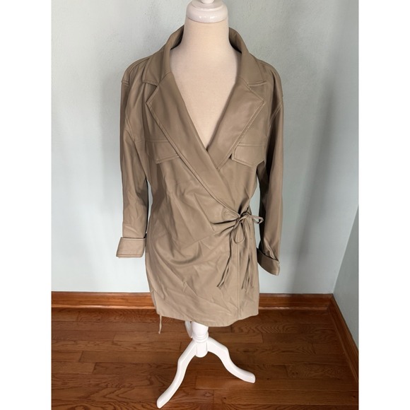 Zara Jackets & Blazers - Zara Faux Leather Wrap Dress Jacket Brit Pop Raincoat Peacoat London Sz XXL